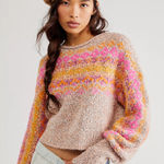 Free People  Snowflake Sweater size XS Pink‎ Pullover Cropped Slouchy Fall Winter Photo 0