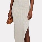 AYA MUSE Skirt Pisa Ribbed Knit Maxi Slit Metallic Stretchy Beige S NWT Tan Photo 0