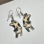 Berebi Spotted Dairy Cow Enamel Dangle Drop Pierced Earrings Silver Tone Photo 0
