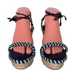 AREZZO BLUE, GREEN & WHITE TWISTED ROPE FAUX LEATHER WEDGE HEEL SANDALS (39) Blue Size 9 Photo 0