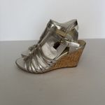Isaac Mizrahi Issac Mizrahi Live Sandals‎ Gold Leather Simmer Cork Wedge Strap Shoe Size 8 W Photo 4