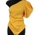 Free People Womens Small One Shoulder Puff Sleeve Bodysuit Sunset Gold Summer Photo 0