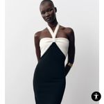 ZARA NWT  Stretch Bow Midi Dress /  Black and White Halter Dress Size Small Photo 1