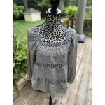 Old Navy  Top S White Black Long Sleeve Square Neck Elastic Button Cuff Boho Photo 1