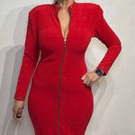 Tadashi  Red Studded Front Zip Vintage Mini Bodycon Dress Sz M Photo 0