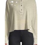 Monrow Top Oversized Crop Henley Thermal Shirt Star Embroidered Long Sleeve S Photo 0