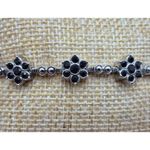None Pretty Silver Tone & Black Rhinestone Floral Link Tennis Bracelet 7.25" Long Photo 3