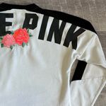 PINK - Victoria's Secret VS Pink Lace Up Varsity Crew Sweatshirt Womens M Oversized White Black Rose Logo Photo 5