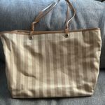 Eddie Bauer  striped canvas tote purse bag leather straps Photo 0