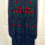 Sacred Threads Embroidered Black Tunic with Red and Green Floral Design Photo 1