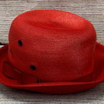 Vintage Jelleff's Red Straw Hat Womens Bow Accent Summer‎ Fashion Photo 0