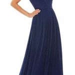Mac Duggal NEW NWT  Ieena Bejeweled Neckline Pleated Chiffon Gown Navy size 6 Photo 0