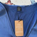 SheIn  Blue Satin Blouse with Puff Sleeves Faux Button Up V-Neck Medium NWT Photo 4