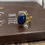 Handmade Blue Lapis Gemstone Ring • Gold Adjustable •  Boho Vintage Style Photo 2