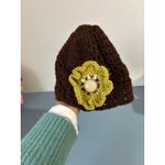 Handmade Crochet Beanie - Brown Wool with Green Flower boho granola grunge fairy Photo 2