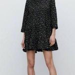 ZARA  floral print babydoll mini dress black tan floral print size medium Photo 0