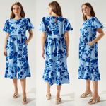 Sugar Lips  Skyline Floral Papillon‎ Puff Sleeve Midi Dress Size XS Blue Cottage Photo 3