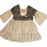 Free People  Lola Embroidered Mini Dress Stripe Low Back Tiered Cotton Large Photo 4