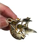 Vintage Black Red marked Spain Spanish Toledoware Enamel Pirate Ship Brooch Pin Photo 4