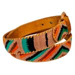 Vintage Woven Leather Belt Multicolor Southwestern Stripe Size 34 Boho Hippy EUC Orange Photo 3