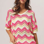 BiBi Pink Pointelle Slouchy‎ Beachy Short Sleeve Knit Top Size Small Photo 0