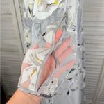 TENDENCY Women's Long Formal Silver Dress with Sheer Floral Overlay Photo 4