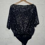 Free People Women's Supershine Black Sequin Boatneck Bodysuit Size Small Photo 2