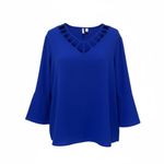 Cato Royal Blue V-neck Blouse with Bell Sleeves Photo 0