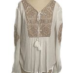 SUNDANCE Palace Pathway Tunic Ivory Gold Embroidered Tassel Tie Lace Photo 0