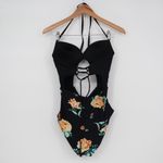 Cupshe  One Piece Womens Small Black Floral Stretch Padded Halter Neck Swimsuit Photo 4