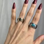 Source Unknown 3 Boho Rings Set Silver Leaves Gold Black Stripes Turquoise Howlite 5.5, 6, 6.5 Photo 11