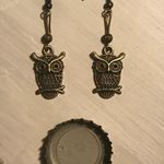 Handmade 🦉  owl dangle earrings with big eyebrows bronze birds cute gift new Photo 3
