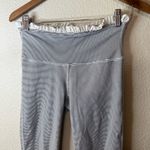 ALBION FIT Albion Womens Small Cropped Leggings Black White Stripe High-Waist Ruffled Photo 2