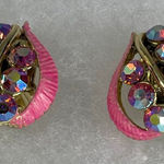Midcentury AB stones bubble gum pink clip earrings. Clips heave hard close Gold Photo 0