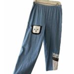 Vintage Patchwork Crop Pants Chambray High Waist Wide Leg Elastic Waist Crochet Blue Size 28 Photo 2