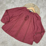 American Eagle Longsleeve Blouse Bell Sleeves Tassels Rust Colored Cotton Size L Photo 0