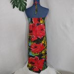 Bright Tropical Flower Animal Print Maxi Halter Dress Red Size XS Photo 3