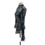 Free People Hello There Top Blouse Smocked Flare Sleeve Mesh Floral Blue Large Photo 7