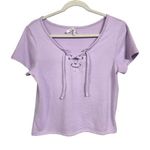 Mudd Juniors Size L Lavender Lilac Purple Lace Up V-Neck Tee Short Sleeve Y2K Photo 0