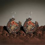 Western bullhead flower pattern wooden drop‎ earrings Brown Photo 1