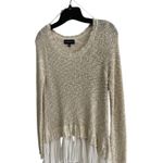 My Michelle  Sweater Knit Top Pleated Ruffle Hem Long Sleeve Boho Beige Gold‎ M Photo 7