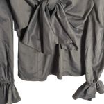 Intermix  Navy Blue Long Bell Sleeve Bow Puff Sleeve Top Size S Photo 3