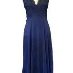 Lulus Womens Blue Madalyn V-Neck Lace & Chiffon Full Length A-Line Gown Medium Photo 1