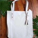 White Bucket Tote Gold Stud Should StrapTassel Zipper Fashion Bag Photo 0