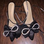 Rhinestone Bow Front Strap Up Heels Size 9.5 Black Photo 0
