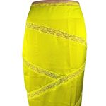 Meshki Neon Yellow Silk Satin Lace Trim Straight Pencil Maxi Slip Skirt Size XXS Photo 3