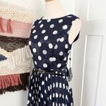 Adrianna Papell Polka Dot Pleated Belted Cocktail Dress Navy Blue White Sz 8 NWT Photo 5