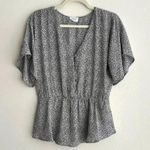 Sienna Sky  Dalmatian Print Black and White Button Down Peplum Blouse, Size Med Photo 1