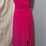 Halston Heritage $395 HALSTON Asymmetric Draped Gown Azalea Pink Halter Neck Tie Back Size 8 Prom Photo 0