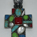 Handmade Vintage .925 Sterling Silver Cross,  Multi Gemstone Cross Photo 0
